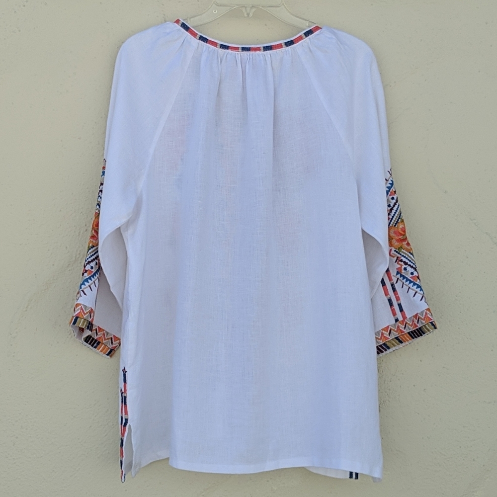 Johnny Was White Blouse with Orange Floral Embroidery - Picture 3 of 13